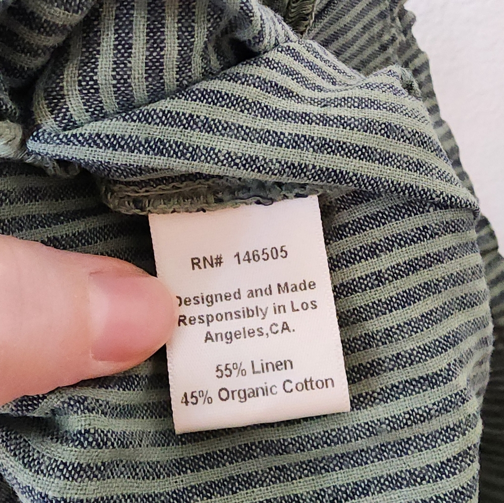 Green w blue stripe wide leg linen pants - Picture 6 of 7
